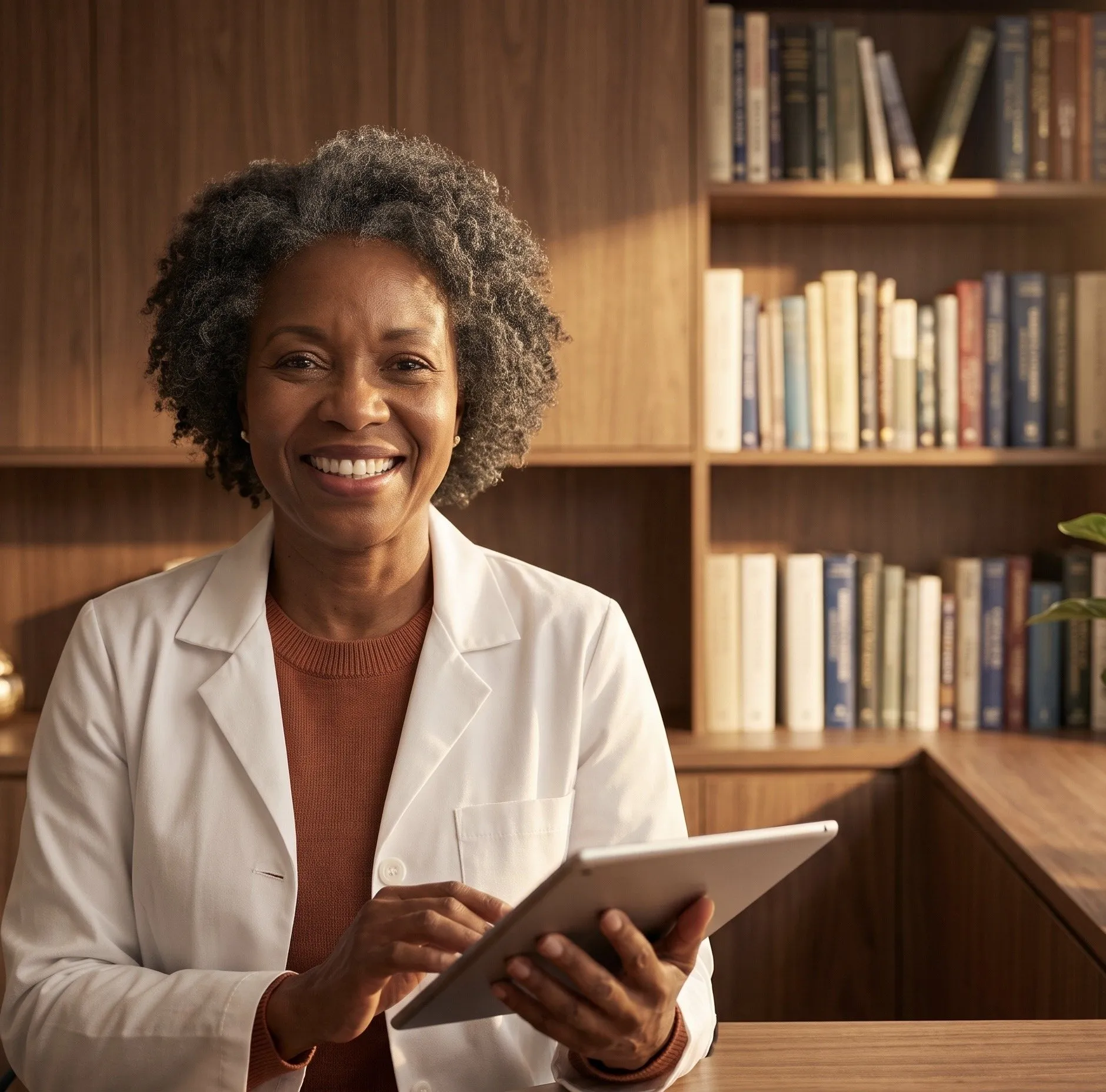 A physician reviewing recovery information
